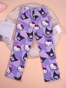 Sanrio 三丽鸥Hello Kitty紫色库洛米睡衣套装 - 学院风涤纶针织面料，圆领，松紧腰带，舒适的秋冬睡衣，时尚家居服套装，圣诞节和万圣节的理想之选 - 紫色 - 查看 1