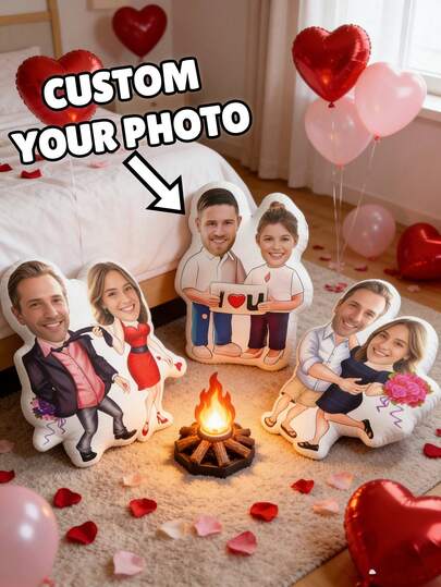 1Pc Custom Funny Minime Couple Pillow – Personalized With Your Photo, Q Version Face Cushion Doll, Cute & Hilarious Couple Decor, Suitable For Valentine's Day Gifts, Gag Gifts, Anniversaries & Fun Occasions