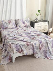 4pcs Floral Pattern Bedding Set, Includes 1 Fitted Sheet, 1 Flat Sheet And 2 Pillowcases, Protects Mattress (Pillow Insert Not Included). Luxury Fitted Sheet Set, Available In Sizes: Super King, King, Queen, Twin. Soft And Comfortable, Suitable For Bedroom, Protects Mattress. Machine Washable. - Multicolor - View 1