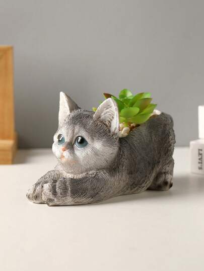 1个可爱猫咪树脂雕像多肉植物盆栽，家居装饰，房间装饰，办公室装饰，桌面装饰，优雅摆件，适合春季复活节装饰