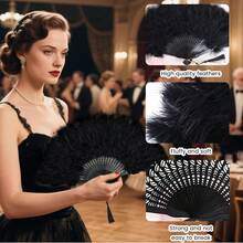Feather Fan, Vintage Black Hand Fan With Tassel For Party, Wedding, Cosplay, Gothic Accessories, Dance, Photography Prop, 1920s Accessories - 預設 - 查看 4
