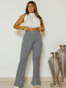 Women's Flared Ballerina-Style Leggings In Jacquard Fabric With Stitching Detail At The Waist And Back Pocket. Available In Sizes S To XL. - 灰色 - 查看 2