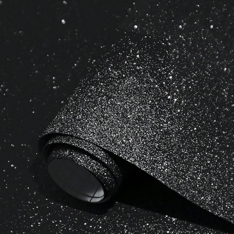 Glitter Black Peel And Stick Wallpaper - Se- Adhesive Decorative DIY Decoration 17.7\X393.7\ - 黑色的 - 查看 1