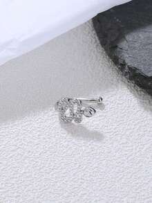 Nooxian 1个镶嵌微雕锆石的蛇形U型假鼻环 - 銀色 - 查看 6