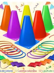 Eocolz - Juego 3 en 1 para carnaval, conos de plástico blando, bolsas de frijoles, juegos de lanzamiento de aros para fiestas de cumpleaños infantiles, juegos al aire libre - Multicolor - Ver 6