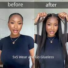 5*5 无胶蕾丝闭合式假发——13x4 高清蕾丝前假发，真人混纺发丝，直发自然色，5x5 预剪无胶蕾丝闭合式假发，真人混纺发丝，佩戴方便，日常佩戴，自然美观。 - 自然色&黑色系 - 查看 5