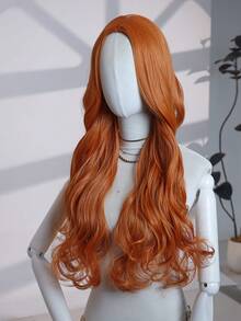 【高温丝假发】26英寸长高温丝假发 - 橙色卷曲波浪中分假发 - 合成纤维，适合角色扮演和日常佩戴，也适合家庭聚会、节日、派对、角色扮演、情人节等场合。 - 亮橙色 - 查看 5