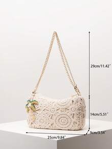 Bohemian Style One Shoulder Bag, Accessories, Metal Chain, Summer Beach Bag, Travel Essential, Cruise Essential, Women's Holiday Outfit, Elegant Women's Wallet, Women's Gift, Valentine's Day (Random Pattern) - Apricot - View 7