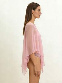 Women Sheer Tops, Solid Irregular Cover-up Loose Summer Clubwear for Street Party - Rosa - Ver 4