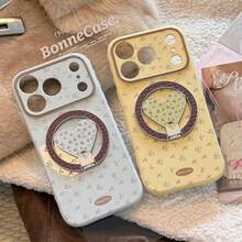 GUCADI Floral Magnetic Phone Case Compatible With IPhone 17 Pro Max, 16, 13, 15 Full Coverage Soft Case, Creative Geometric Design, Korean Style, Suitable For Women - Lemon Yellow - View 2