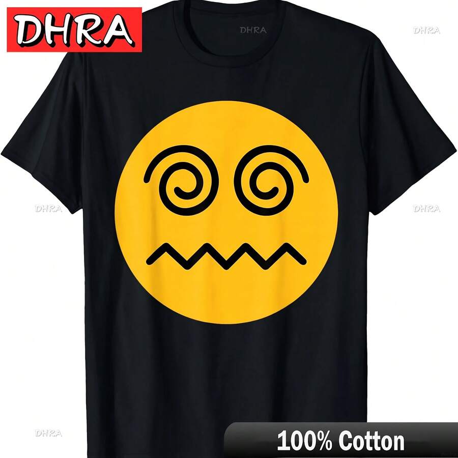 Funny Emoticon Dizzy Face With Spiral Eyes T-Shirt Tshirts Cute Classic Edgy Tops T-Shirts For Summer T-Shirt Korea Nostalgia - 黑色 - 查看 1