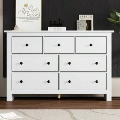 Modern Minimalist Large Capacity Dining Room Cabinet With Multiple Drawers, White Coffee Bar Cabinet With 7 Drawers For Entryway, Kitchen, Dining Room And Living Room