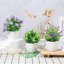 4 Stücke/1 Stück Mini Künstliche Pflanzen, Künstliche Pflanzen mit Blumen, geeignet für Zuhause, Zimmer, Büro, Bauernhaus, Badezimmer, Schreibtisch, Innenraum Dekoration, Hochzeit, Party, Frühlingsdekoration - Verschiedenfarbig - Übersicht 1