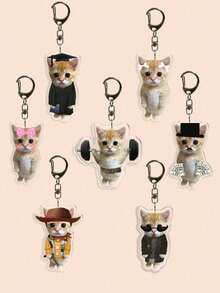 1个可爱悲伤哭泣猫咪表情亚克力钥匙扣/包包挂饰，可作挂绳使用，适合作为礼物送给男友、女友、家人、参加聚会、动物主题手机装饰，以及更多汽车配件、学习用品礼物送给母亲、父亲、毕业生和老师。 - 彩色 - 查看 11