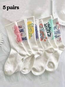 5 Pairs Random Letter Print Sports Socks, Unisex - Multicolor - View 2