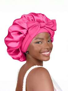 1件装奢华缎面丝绸睡眠帽 - 可调节舒适系带 - 整夜舒适，男女通用夜间护发贴合设计，优质浴室配件，完美适用于长卷发或编发，春、夏、秋、冬皆宜。 - 彩色 - 查看 9