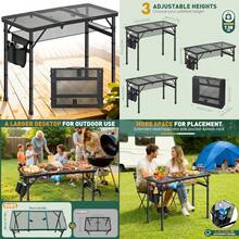 Odwmwhuh Folding Camping Table 3ft Camping Table Aluminum Folding Table With 3 Adjustable Height Max 27.5 Inch Picnic Table Portable Table For Outdoor Backyard BBQ Beach - 黑色 - 查看 8