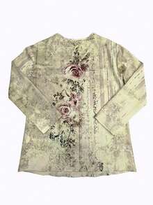 Women's Casual Floral Print V-Neck Loose Blouse, Suitable For Spring And Autumn Vacation - Multicolor - View 5