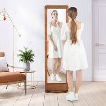 GOFLAME 2-In-1 Freestanding Dressing Full Body Mirror Coat Rack With 360° Rotating Base - Brown - View 9