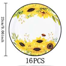 7/9英寸向日葵边一次性餐盘套装，派对餐盘，一次性纸盘，杯子，餐巾纸，适用于婚礼、订婚、生日、婚宴餐具 - 彩色 - 查看 10