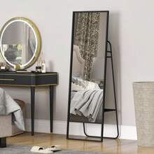 Specchio a figura intera, design industriale, ripiano posteriore, 2 ganci, struttura in metallo, per camera da letto, 157 x 50 cm, nero - nero - Visualizzare 7