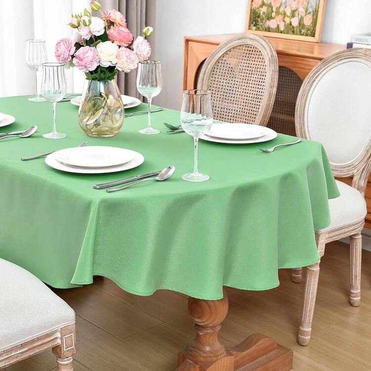Oval Tablecloth 60 X 84 Inch Washable Polyester Table Cloth Solid Sage Green Heavy Duty Fabric Table Cover Daily Use For Dining Home Kitchen Party Wedding,SageGreen84inchx60inchOval - 鼠尾草綠 84吋x60吋橢圓形 - 查看 1