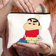 蜡笔小新动漫化妆包 - 大容量化妆品收纳包，可爱卡通图案，耐用面料，拉链封口，女士日常使用理想之选