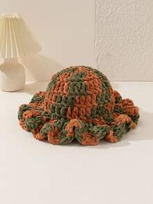 1pc Women's Fashionable Crochet Wave Brim Handmade Crochet Beanie Hat, Suitable For Autumn/Winter Daily Warmth And Outfits - Knitted Hat - View 8