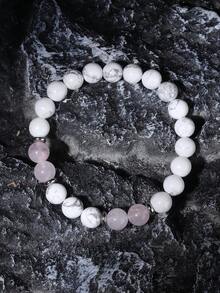 天然白松石睡眠手链，镶嵌白纹石和粉晶 - 缓解压力、带来内心平静、增强独立性、提升智慧、促进能量疗愈，男女皆宜的灵性珠宝礼物 - 彩色 - 查看 6