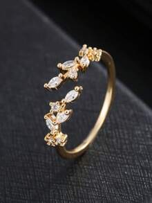 1pc Leaf Element Natural Affinity Women's Ring With Zirconia Stone, - Ring - View 7