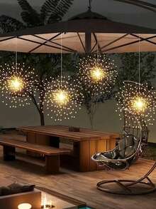 1pc Hanging Outdoor Firework Lights, LED Starburst Ball Lights, Smoke Lantern With Remote Control Timer, 8 Adjustable Modes, Hanging Fairy Lights For Patio, Umbrella, Eaves, Garden, Tree, Tent, Christmas Decor, Event Decor, Festival Lighting, Dreamlike Design, Star Lights (Batteries Not Included) - Warm White - View 6