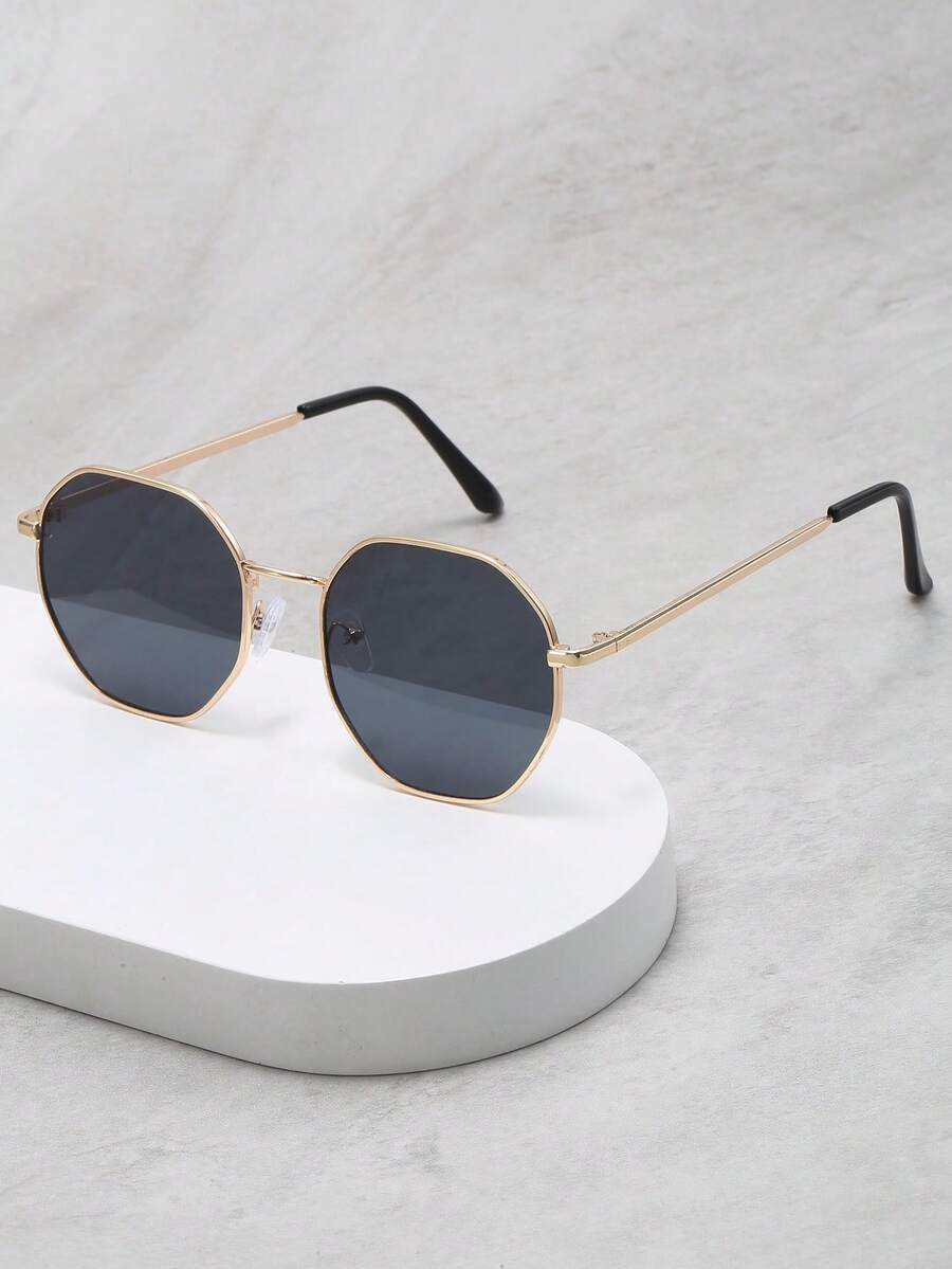 1/2 Pair Classic Travel Frame Fashion Glasses, Designed With Luxury, Comes With Elegant Glasses Case, Suitable For Daily Life And Driving - Gold - View 1