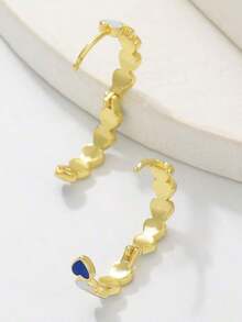 1pair Fashion Heart Shaped Clip-On Earrings, Suitable For Women/Girls Daily, Party, Wedding, Holiday Gift - 金色和藍色 - 查看 7