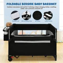 Cuna Corral Plegable Viajero Bebé Con Cambiador Y Mosquiter,Cuna Corral Bebé Corralito Colecho Con Cambiador Y Ruedasr 5IN 1 - Negro - Ver 5