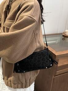 Fashionable Leopard Print Women's Shoulder Bag, Underarm Bag, Baguette Bag - Black - View 7