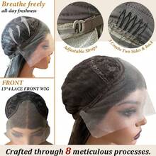 Schwarzbraun mit blonden Highlights lange Lace Front Perücke, farblich gemischtes Haar 13x4 Lace Frontal Perücken, lockige Welle, transparenter vorausgerupfter temperaturbeständiger synthetischer Faserstoff, natürliches Aussehen, Halloween Kostüm, täglicher Gebrauch, Perücke ohne Klebstoff - Verschiedenfarbig - Übersicht 8