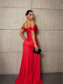Elegant Asymmetrical Zipper Wedding Party - Red - View 3