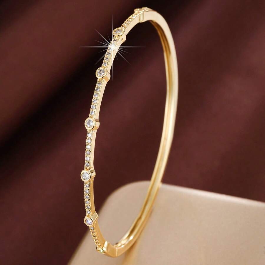 1pc Fashionable Geometric Polka Dot Design Cubic Zirconia Inlaid Women Bracelet