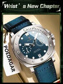 POEDAGAR ساعة يد رجالية كاجوال بإطار دوار وتاريخ بعقارب الثواني، بسوار من النايلون والجلد، مقاومة للماء وبوظيفة إضاءة، ساعة فاخرة للاستخدام اليومي، هدية مثالية للرجال - الأزرق - مشاهدة 10