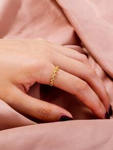 Nooxian 1pc Gold Jewelry Leaf Element Minimalist Sparkling Branch & Leaf Zirconia Ring - Yellow Gold - View 3