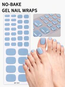 34pcs Light Slate Blue UV Free Gel Toenail Wraps, Spring/Summer Minimalist Solid Color Gel Nail Strips, No UV Damage, Protects Natural Nails, Easy Nail Application, Suitable For Women's Work, Daily Home DIY Nail Stickers - Dusty Blue - View 12