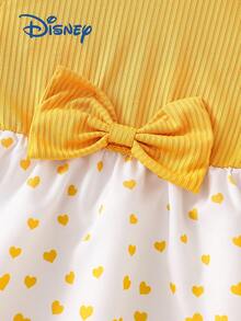 Disney 夏季女婴可爱无袖米奇米妮印花连衣裙，儿童休闲度假爱心米妮蝴蝶结印花百搭连衣裙 - 黃色 - 查看 5
