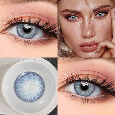 1 Pair Blue Tone Contact Lenses, 14.5mm, Natural Looking Makeup Lens For Eyes, Suitable For Daily Dates And Halloween Events