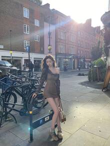 Women Long Dresses - 咖啡 - 查看 4