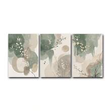 Japandi植物禅意墙画三件套，抽象水彩叶子海报，鼠尾草绿米色印花，极简主义花卉艺术，现代禅意装饰，家居装饰客厅，墙面装饰，无框 - 彩色 - 查看 11