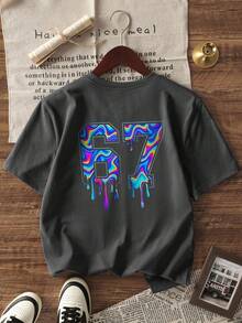 3pcs Boys Casual Printed Round Neck Short Sleeve T-Shirt, Summer Student Youth Clothing - Colorful English Letter & Baseball Print T-Shirt Brings Joy And Happiness To Every Kid! - Dark Grey - View 3