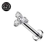 1 pieza Pendiente de titanio G23 con rosca interna, Pendiente, Cartílago, Trago, Hélice, Aro, Joyería corporal con decoración de diamante, 16G - Plateado - Ver 40