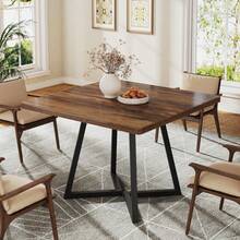 LITTLE TREE Square Dining Table Set Of 6, 31.5" Industrial Dinner Table With Metal Base, Kitchen Table For Dining Room, Small Space, Apartment - Brown - View 7