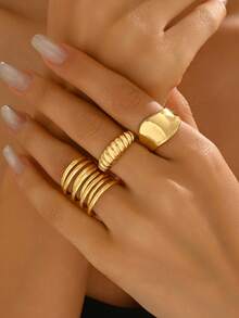 10pcs/Set Geometric Curve Rings, Hinged Rings, Exaggerated Open Rings, Unique Jewelry Design, Suitable For Women's Daily Wear - 10 Rings - View 17