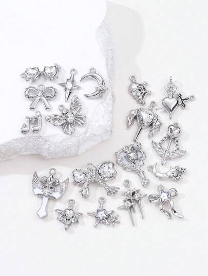 10/20件套水钻装饰月亮、心形、蝴蝶结、星星形状配件，Y2K风格DIY串珠手链和项链